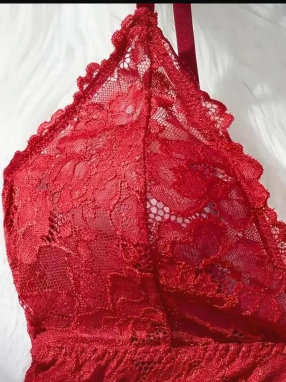 Sexy Red Lace Babydoll Lingerie Set Sheer Chemise Nightwear Sleepwear Women